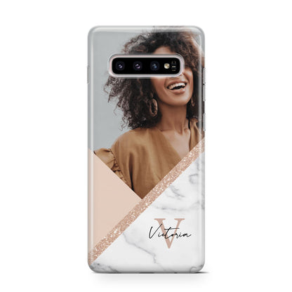 Geometric Marble Photo Upload Samsung Galaxy S10 Case