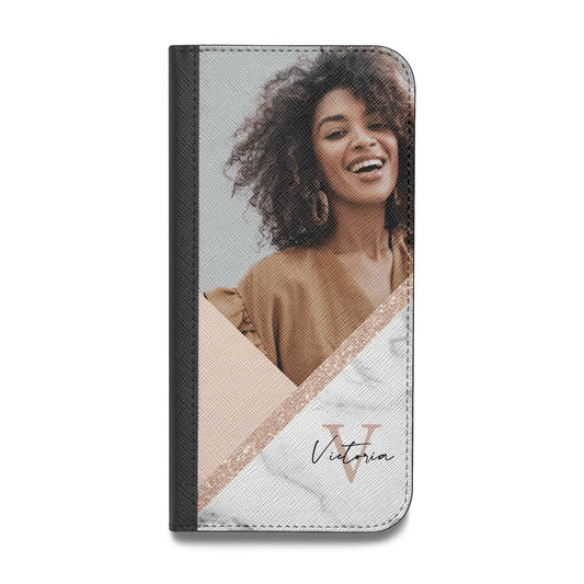 Geometric Marble Photo Upload Vegan Leather Flip iPhone Case