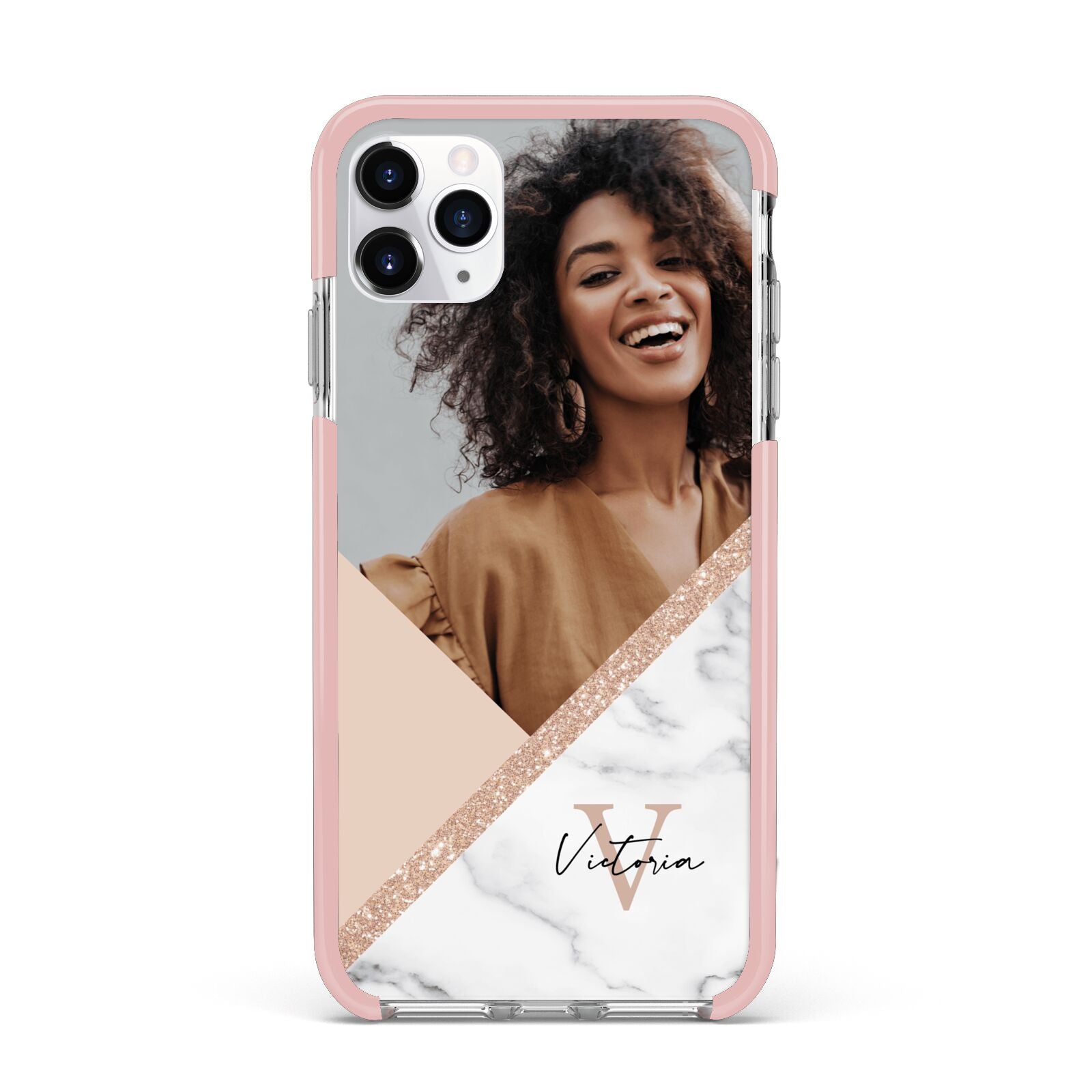 Geometric Marble Photo Upload iPhone 11 Pro Max Impact Pink Edge Case