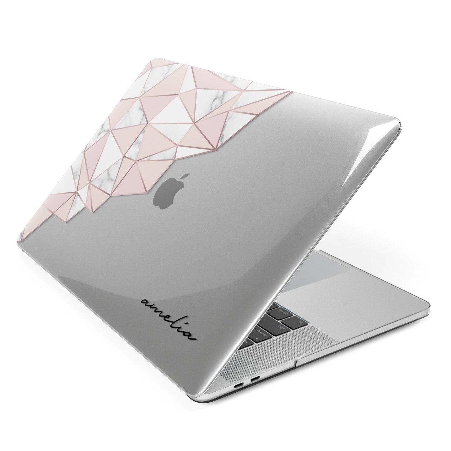 Geometric Pink Marble with Name Apple MacBook Case Side View