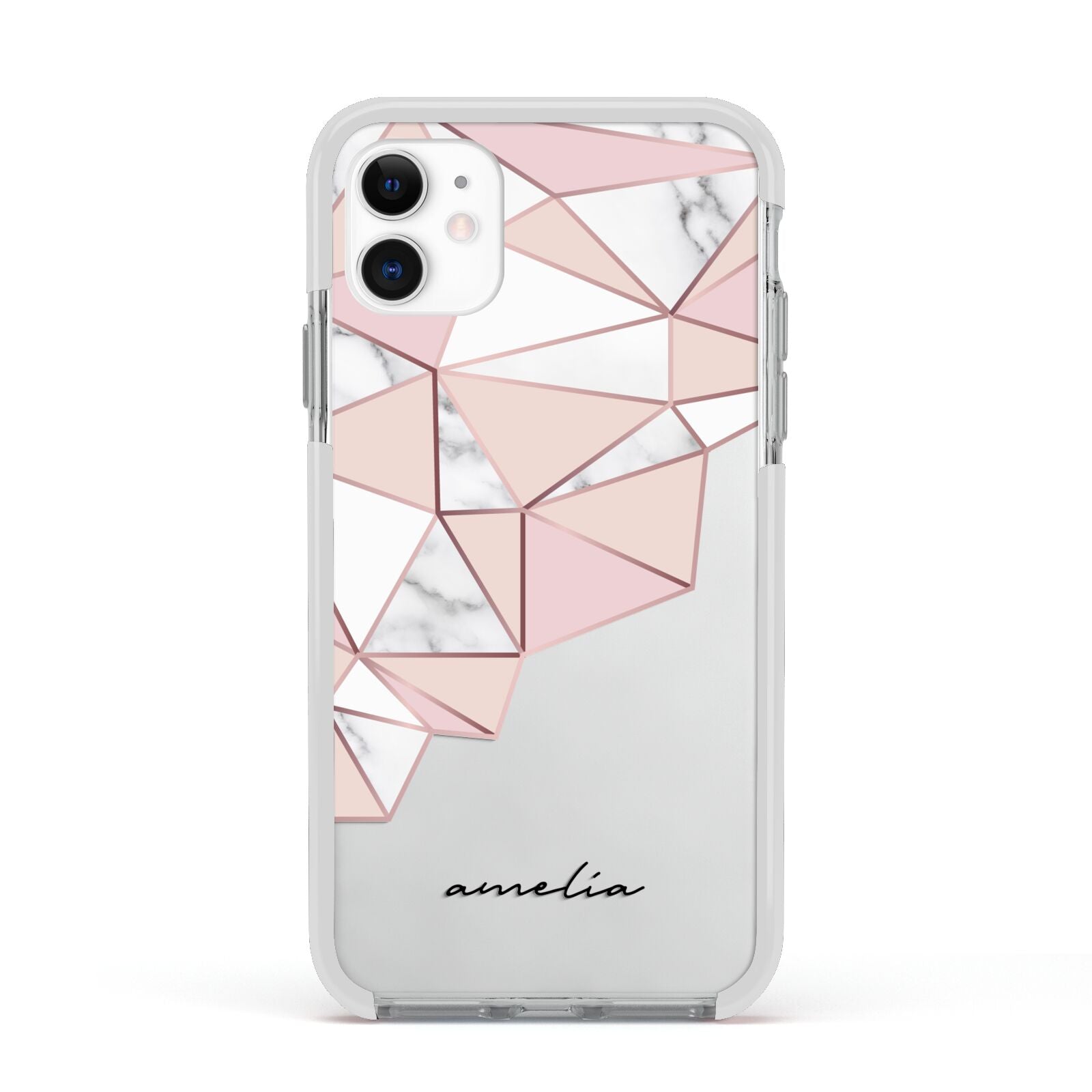 Geometric Pink Marble with Name Apple iPhone 11 in White with White Impact Case