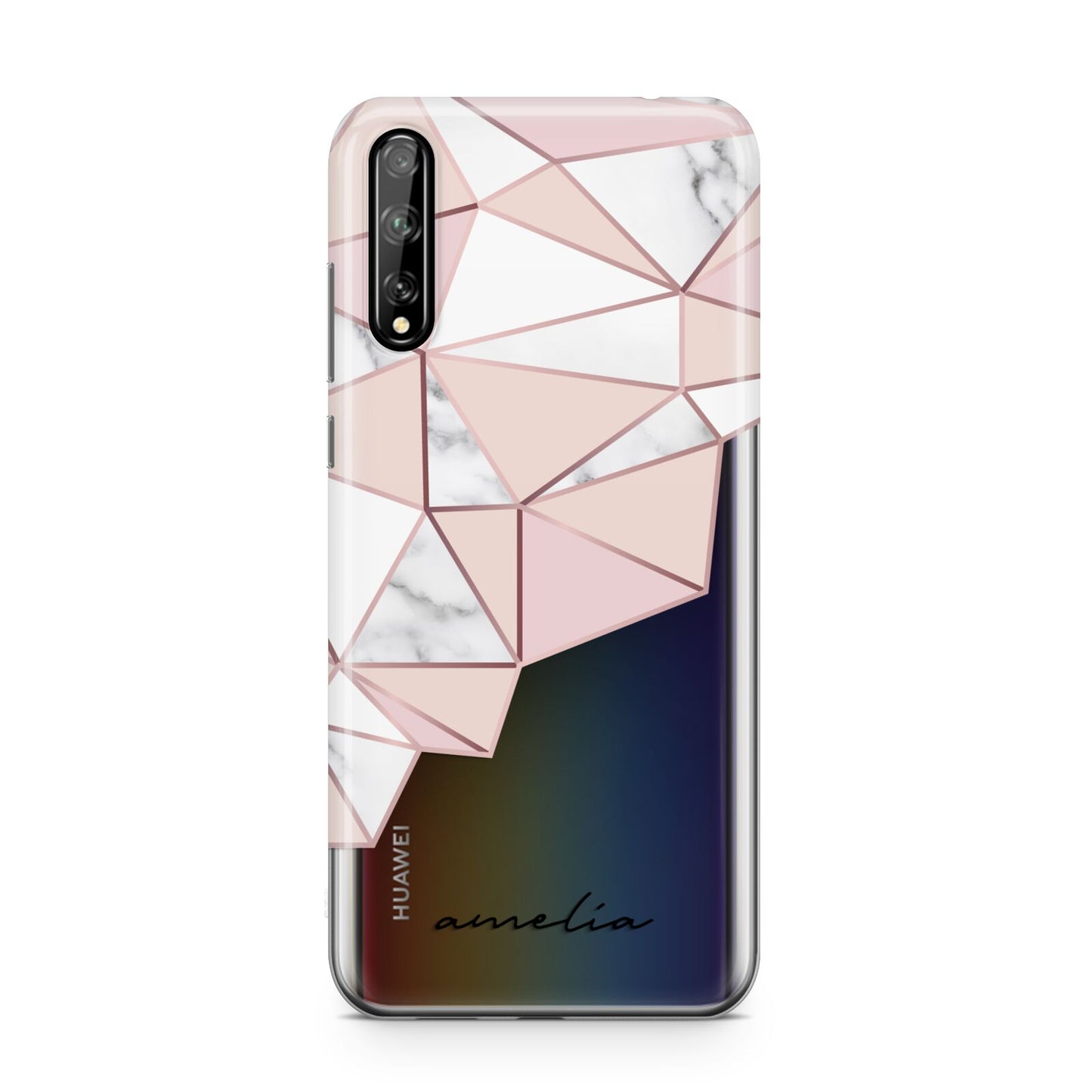 Geometric Pink Marble with Name Huawei Enjoy 10s Phone Case