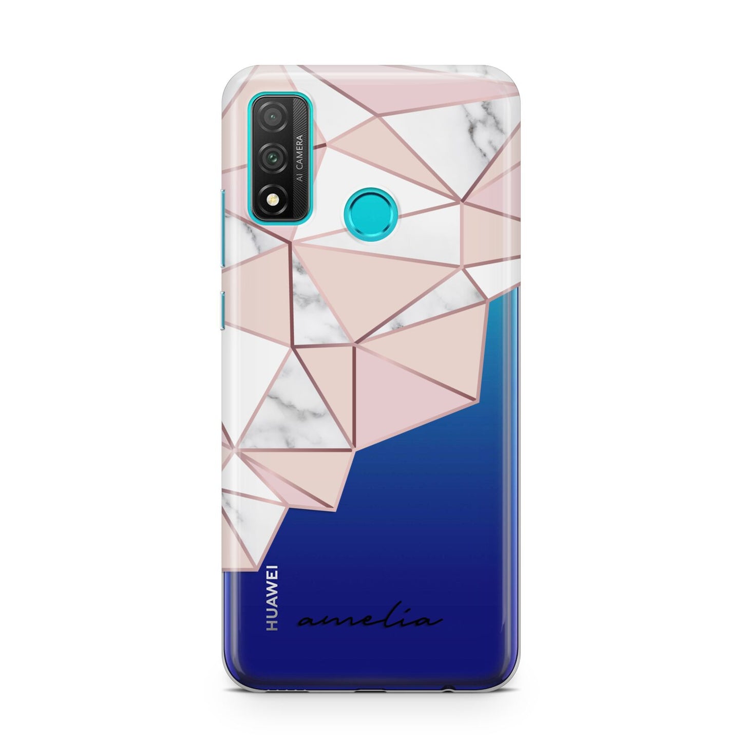 Geometric Pink Marble with Name Huawei P Smart 2020