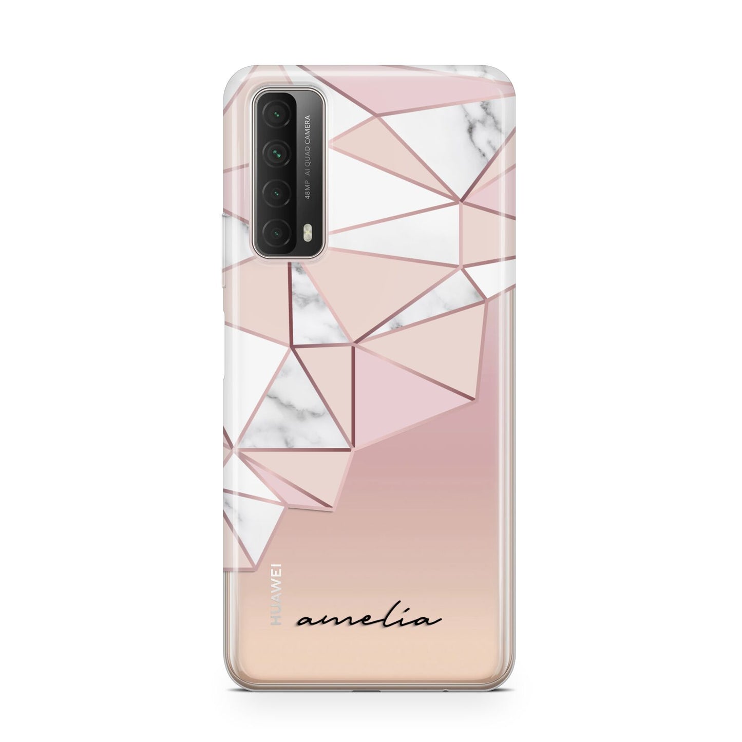 Geometric Pink Marble with Name Huawei P Smart 2021