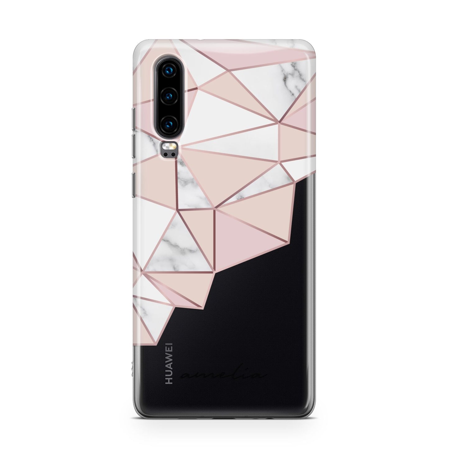 Geometric Pink Marble with Name Huawei P30 Phone Case