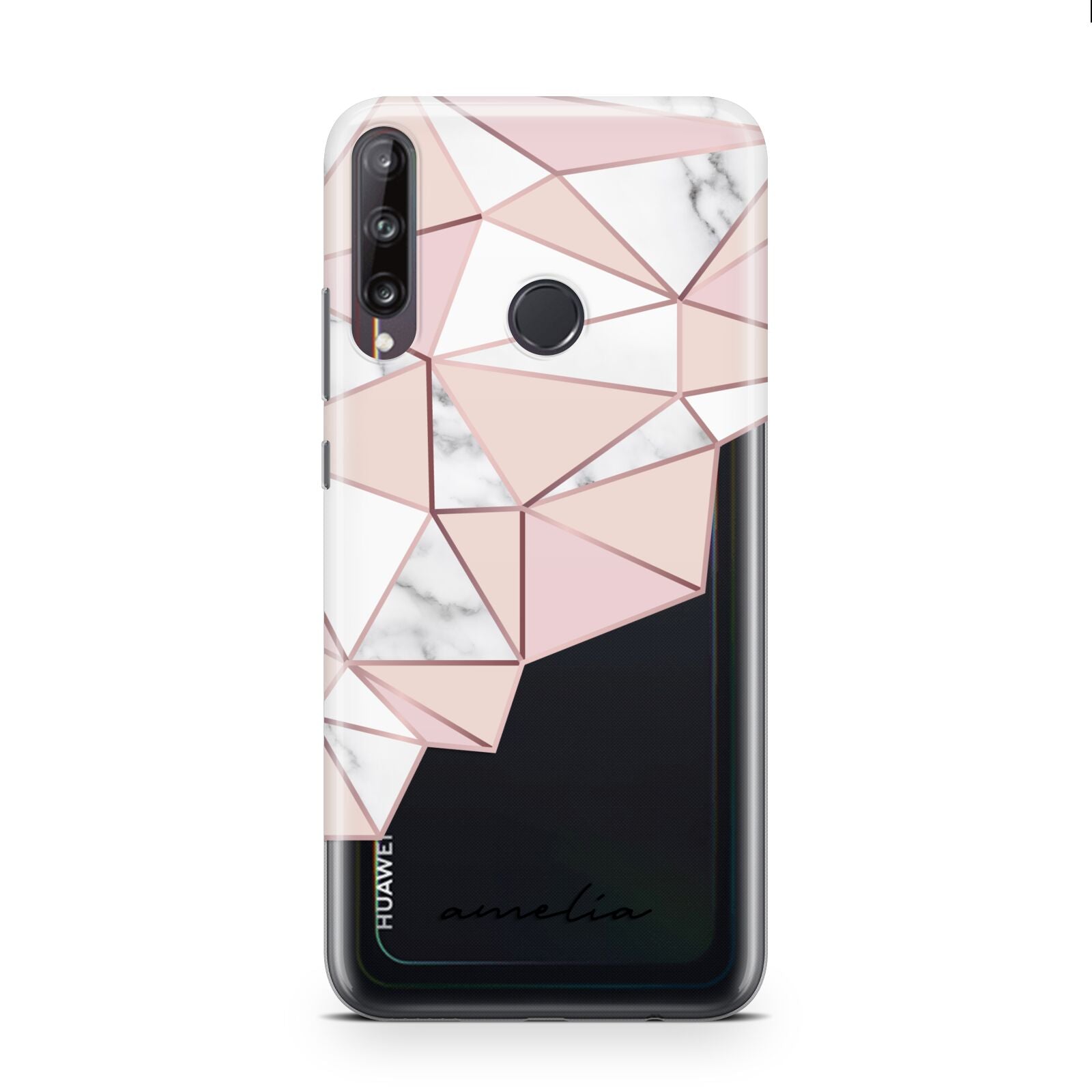 Geometric Pink Marble with Name Huawei P40 Lite E Phone Case