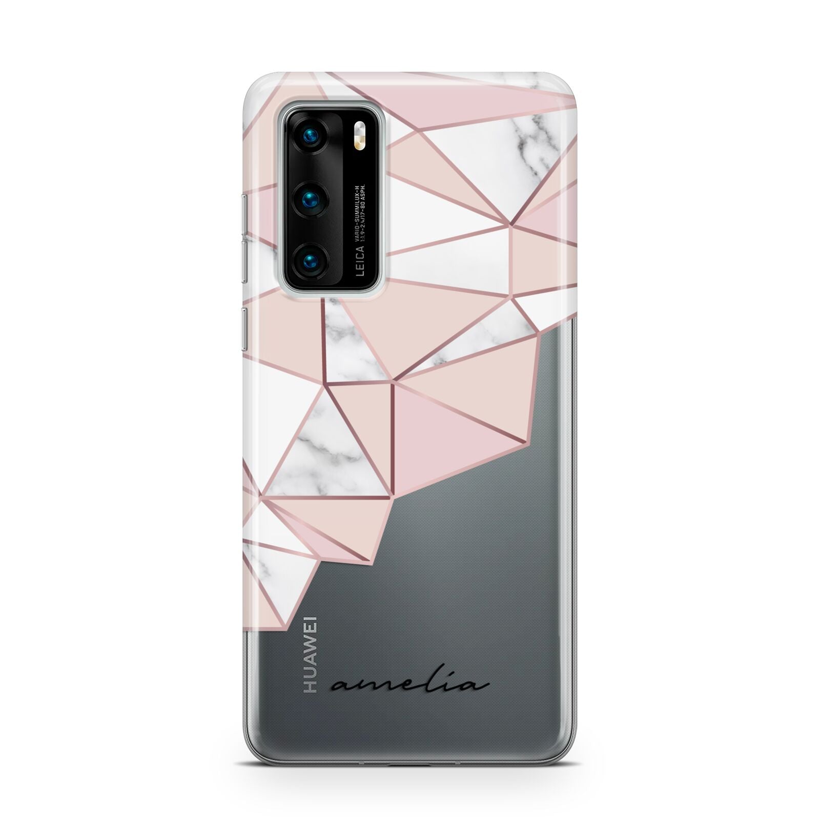 Geometric Pink Marble with Name Huawei P40 Phone Case