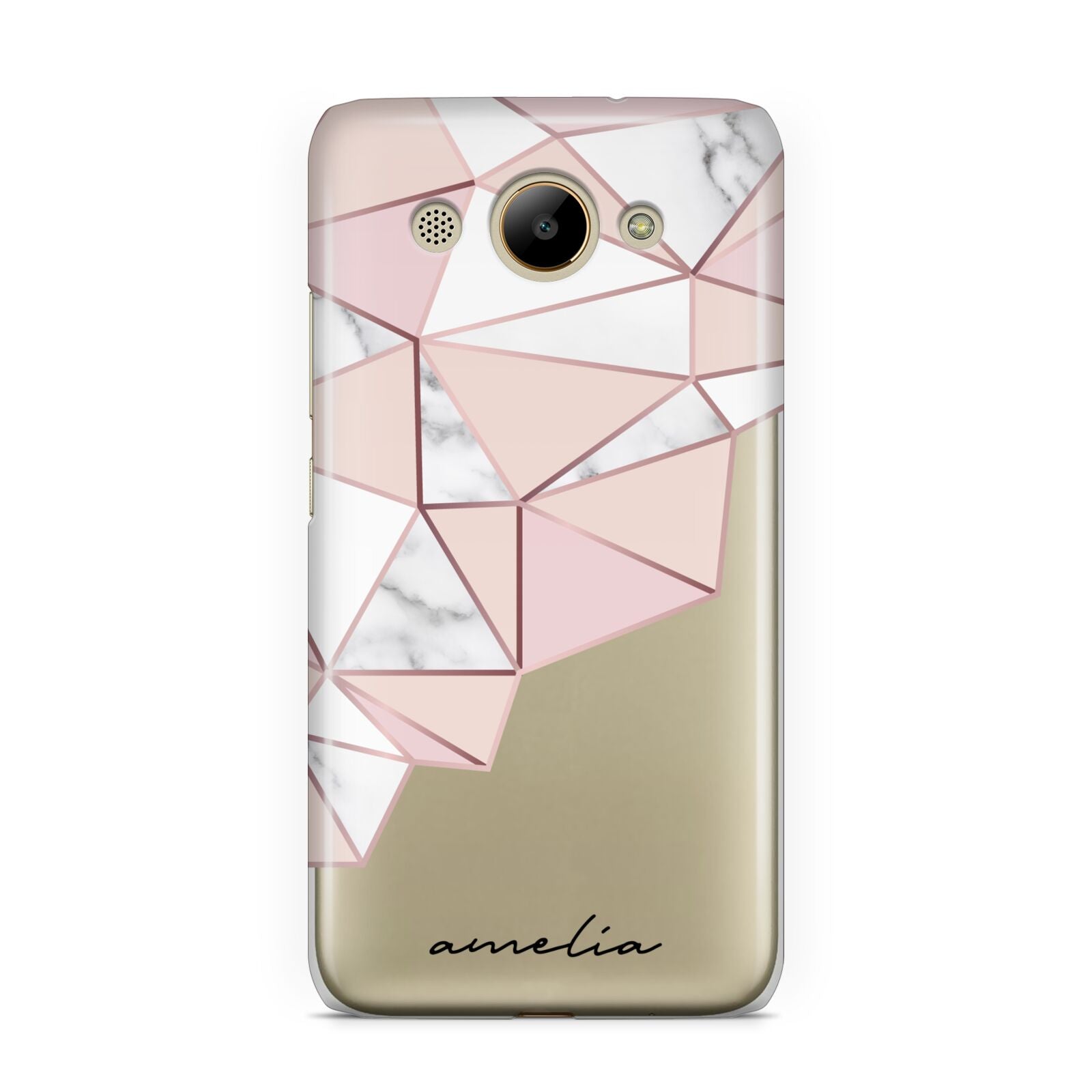 Geometric Pink Marble with Name Huawei Y3 2017