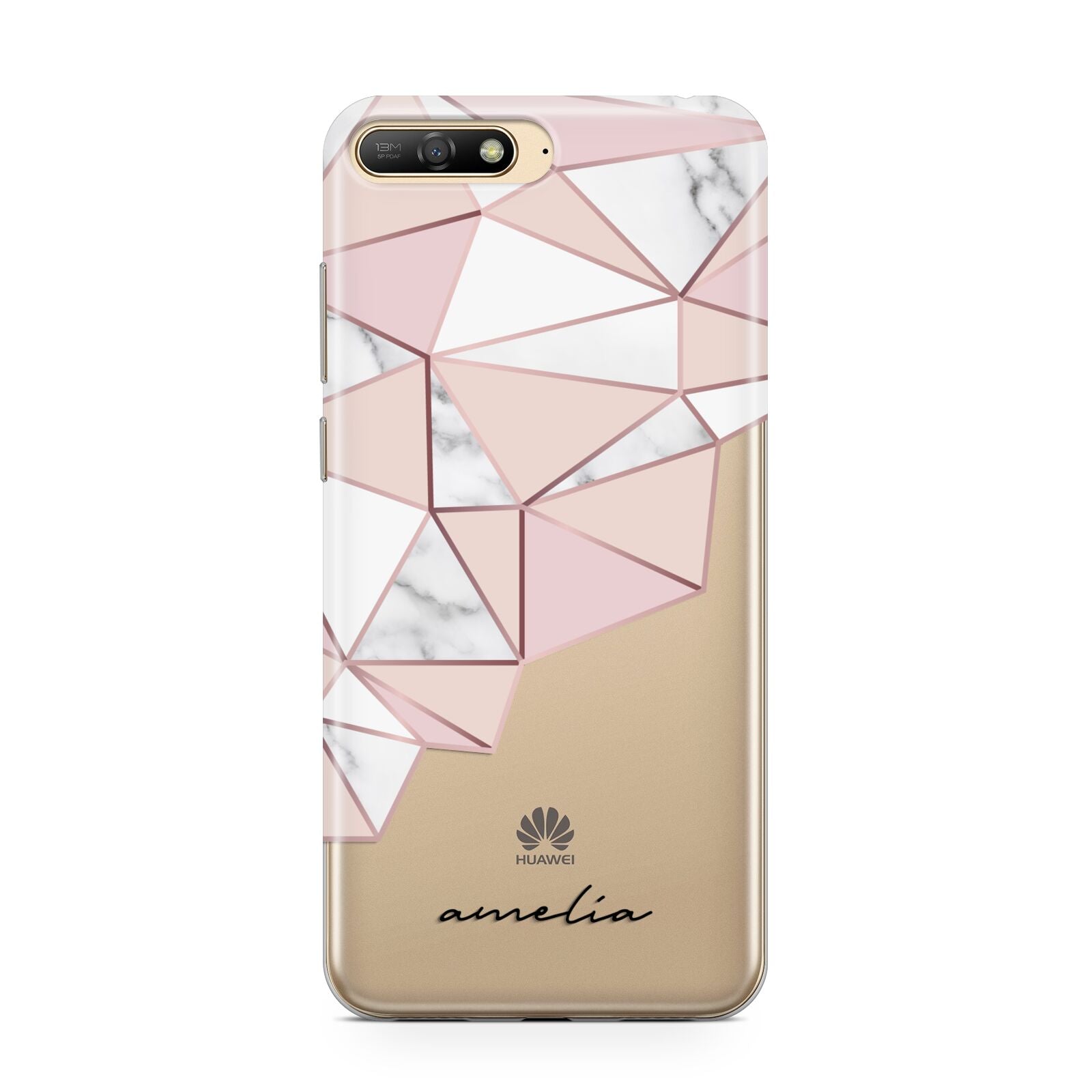 Geometric Pink Marble with Name Huawei Y6 2018