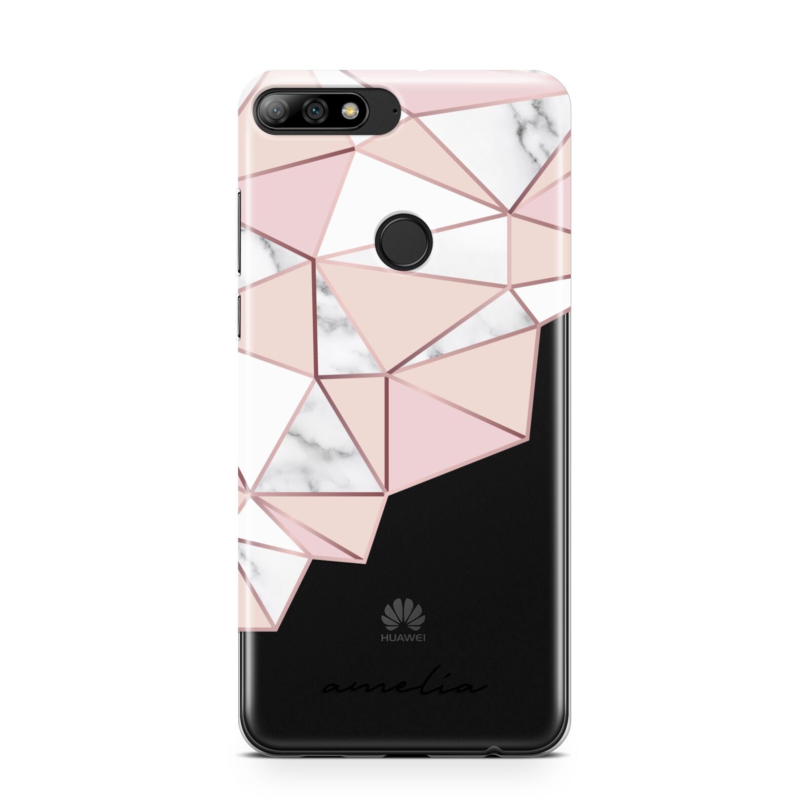 Geometric Pink Marble with Name Huawei Y7 2018