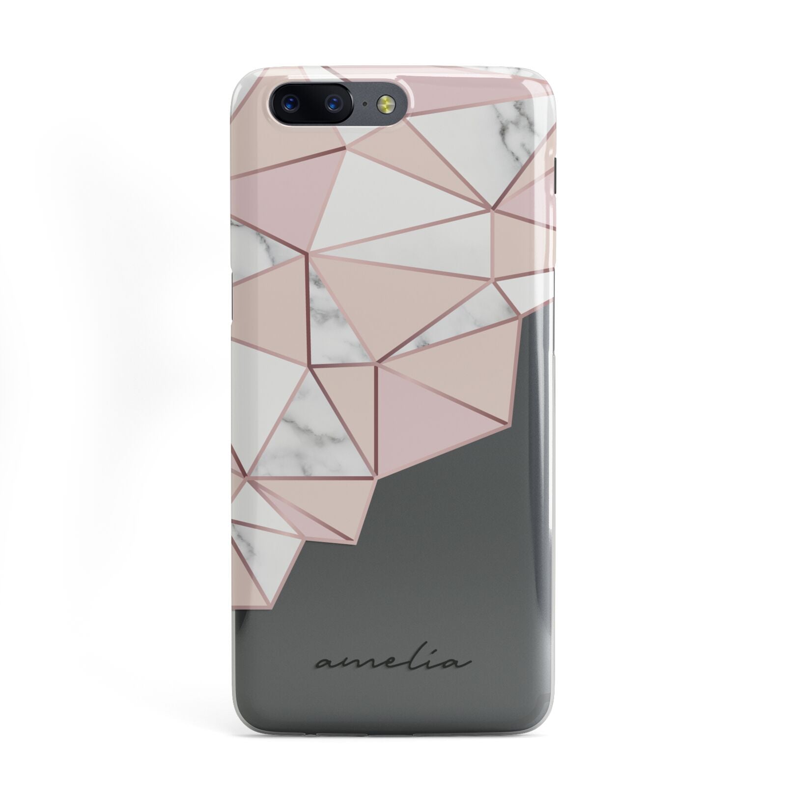 Geometric Pink Marble with Name OnePlus Case