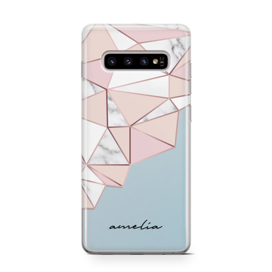 Geometric Pink Marble with Name Protective Samsung Galaxy Case