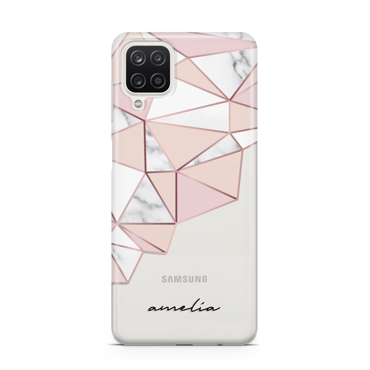 Geometric Pink Marble with Name Samsung A12 Case