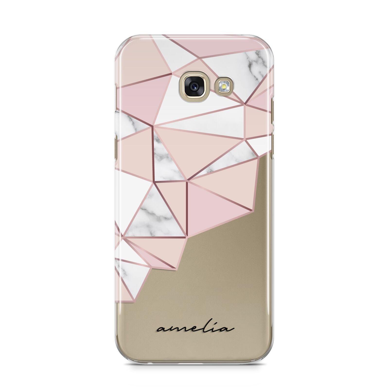 Geometric Pink Marble with Name Samsung Galaxy A5 2017 Case on gold phone