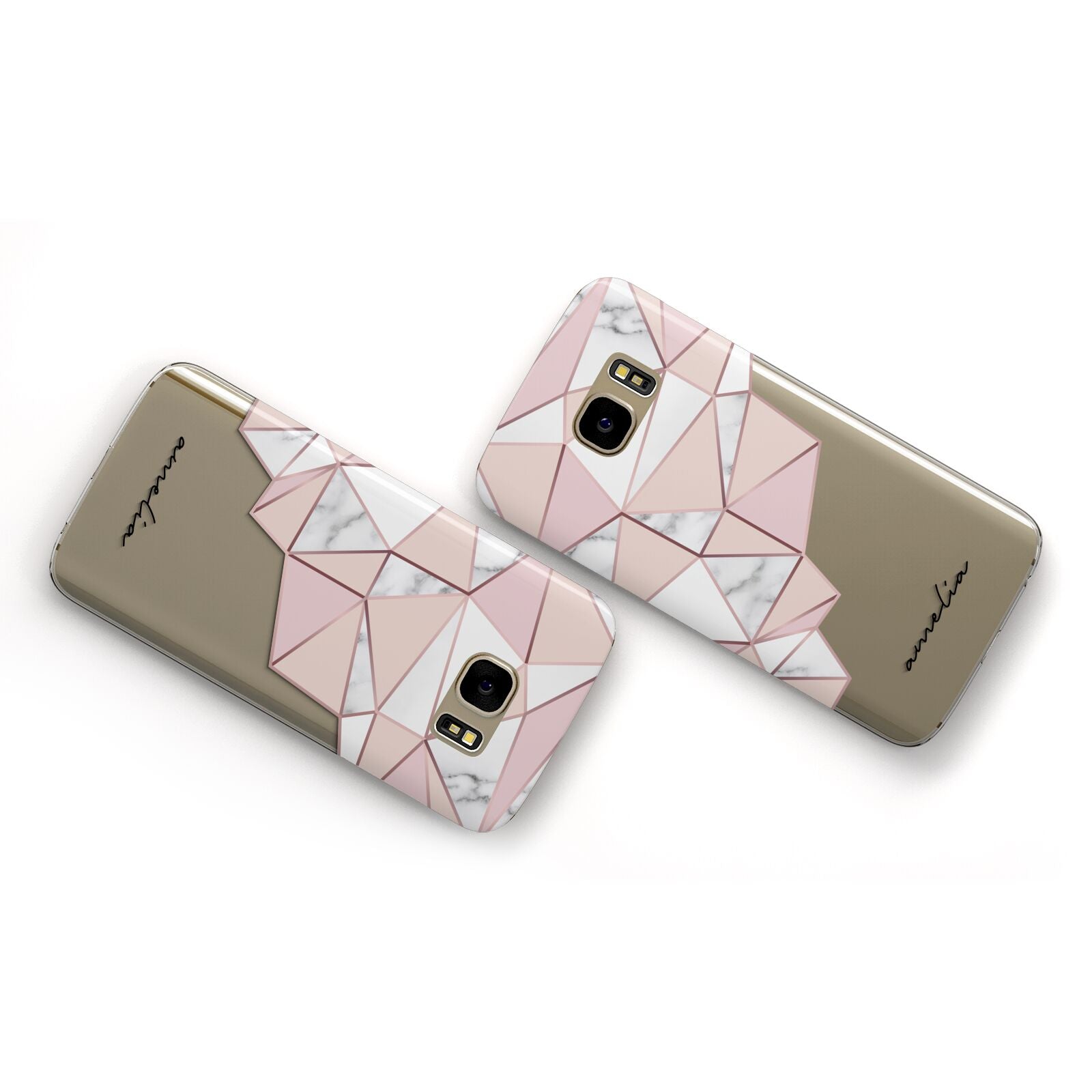 Geometric Pink Marble with Name Samsung Galaxy Case Flat Overview