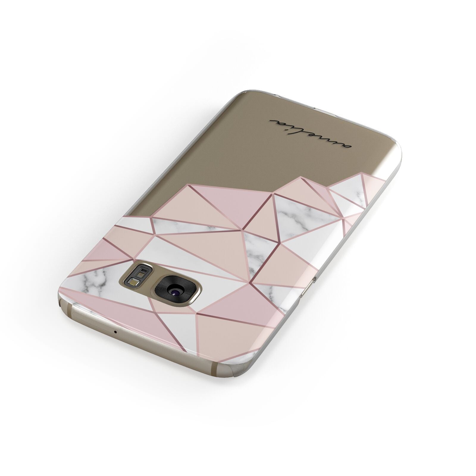 Geometric Pink Marble with Name Samsung Galaxy Case Front Close Up