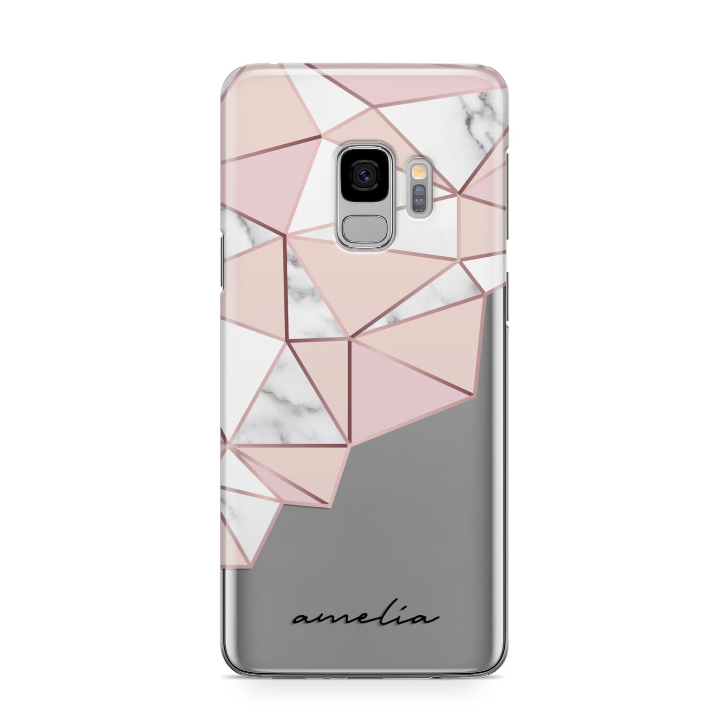 Geometric Pink Marble with Name Samsung Galaxy S9 Case