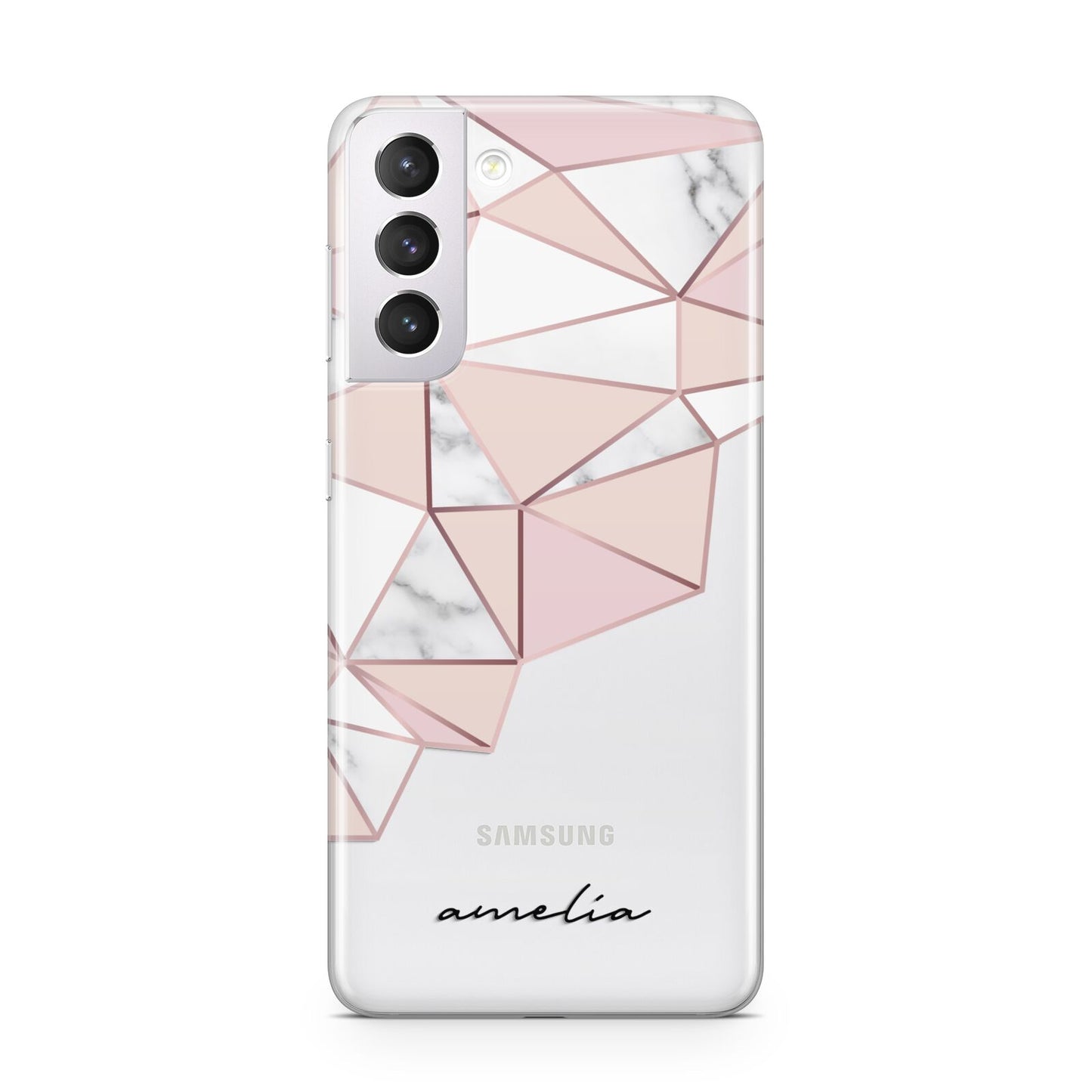 Geometric Pink Marble with Name Samsung S21 Case