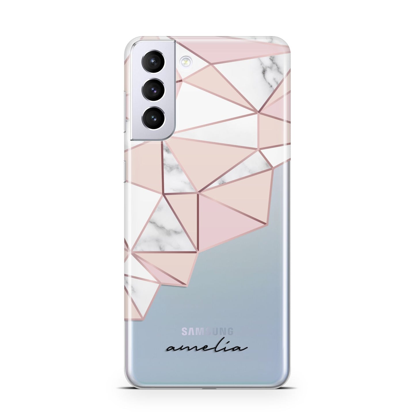 Geometric Pink Marble with Name Samsung S21 Plus Case