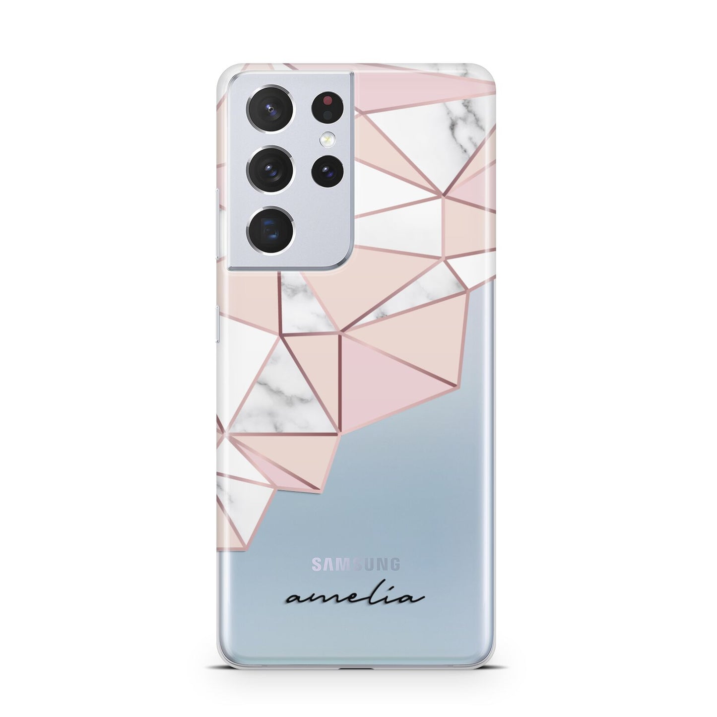 Geometric Pink Marble with Name Samsung S21 Ultra Case