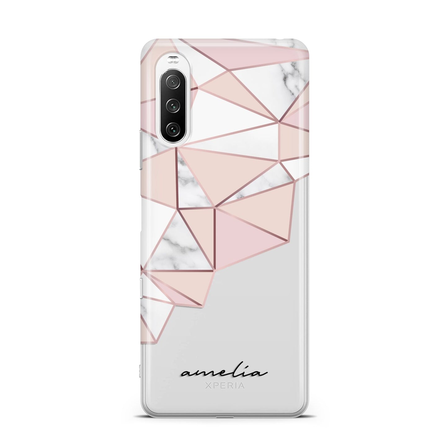 Geometric Pink Marble with Name Sony Xperia 10 III Case