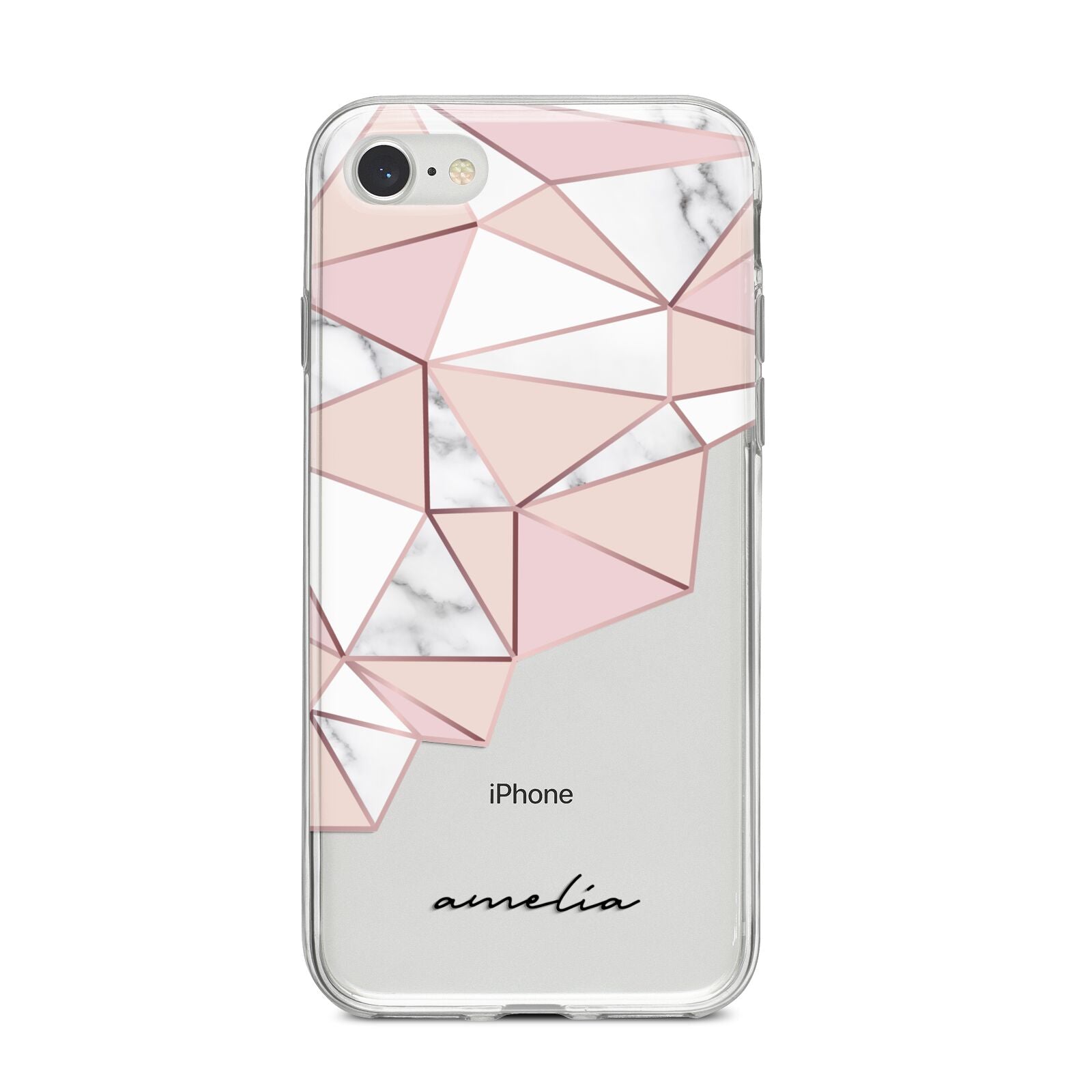 Geometric Pink Marble with Name iPhone 8 Bumper Case on Silver iPhone