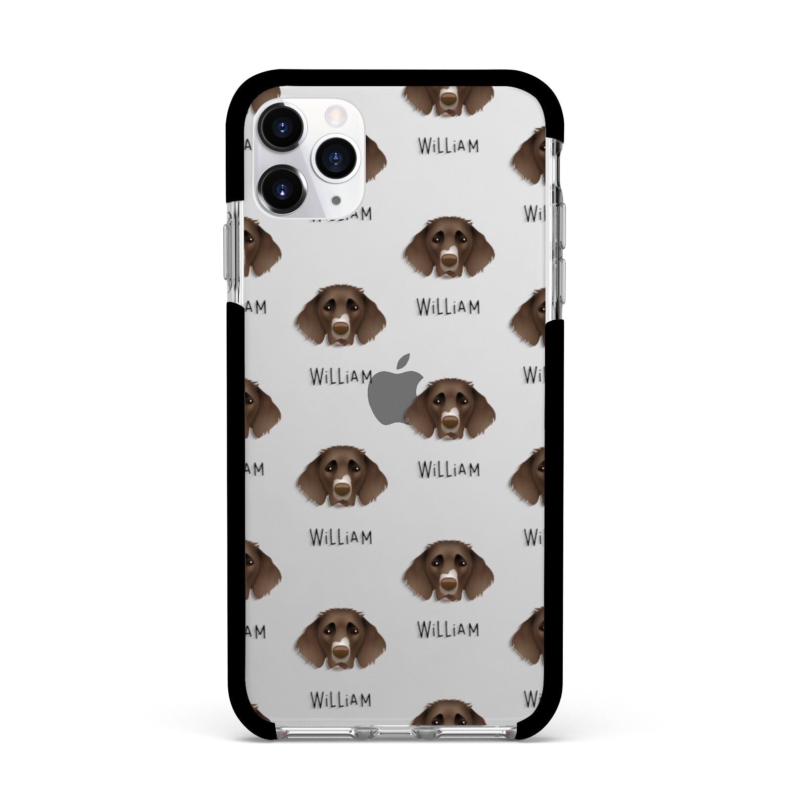 German Longhaired Pointer Icon with Name Apple iPhone 11 Pro Max in Silver with Black Impact Case