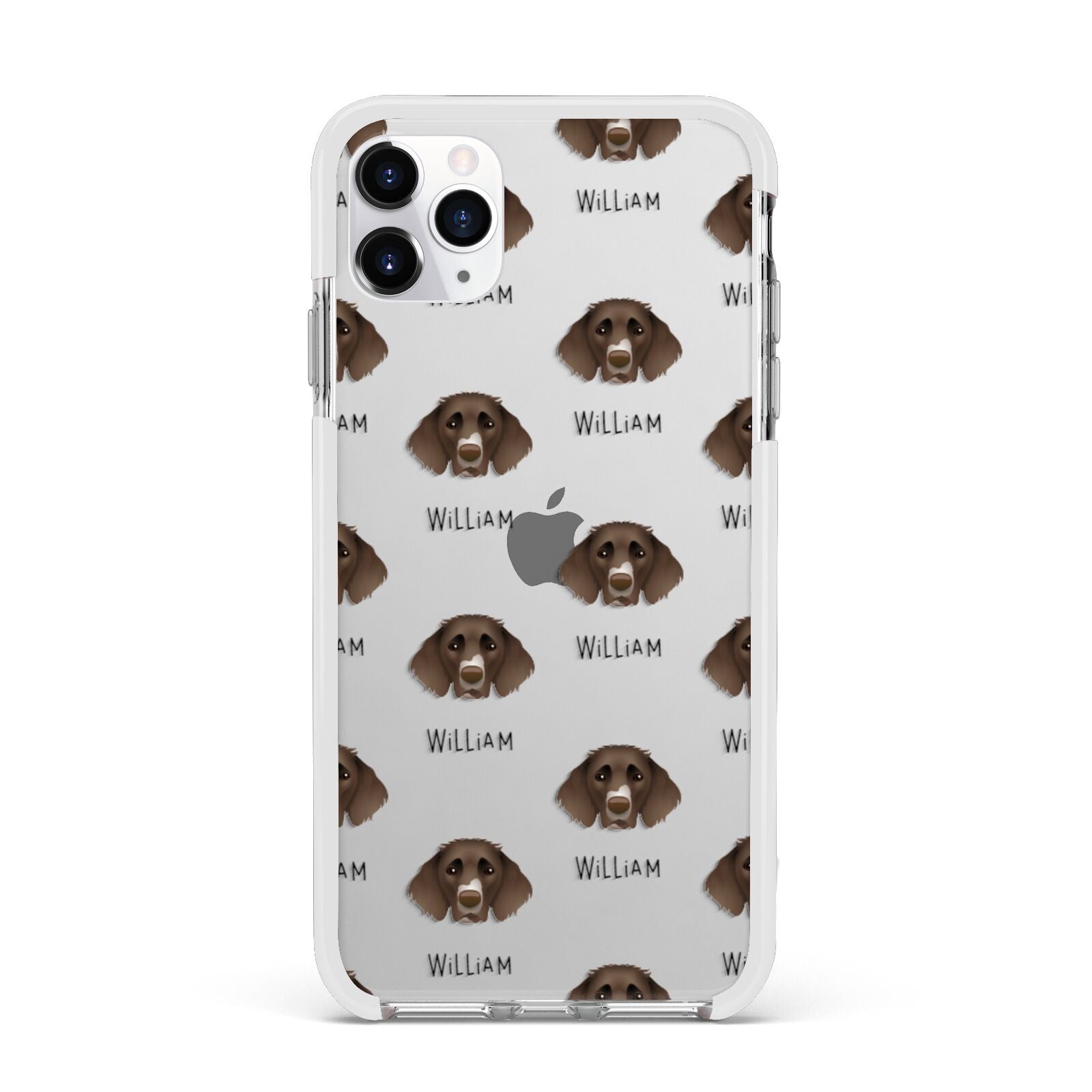 German Longhaired Pointer Icon with Name Apple iPhone 11 Pro Max in Silver with White Impact Case