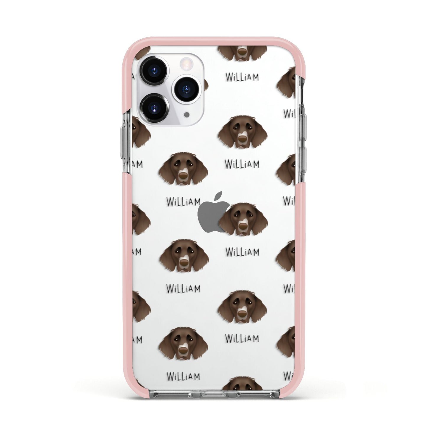 German Longhaired Pointer Icon with Name Apple iPhone 11 Pro in Silver with Pink Impact Case