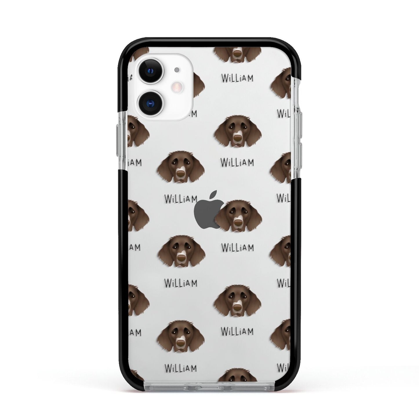 German Longhaired Pointer Icon with Name Apple iPhone 11 in White with Black Impact Case