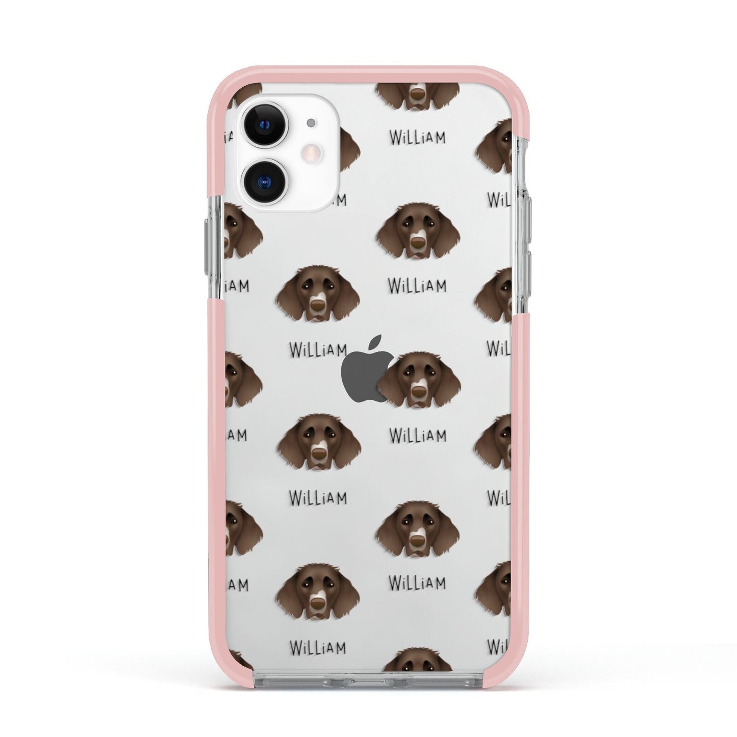 German Longhaired Pointer Icon with Name Apple iPhone 11 in White with Pink Impact Case