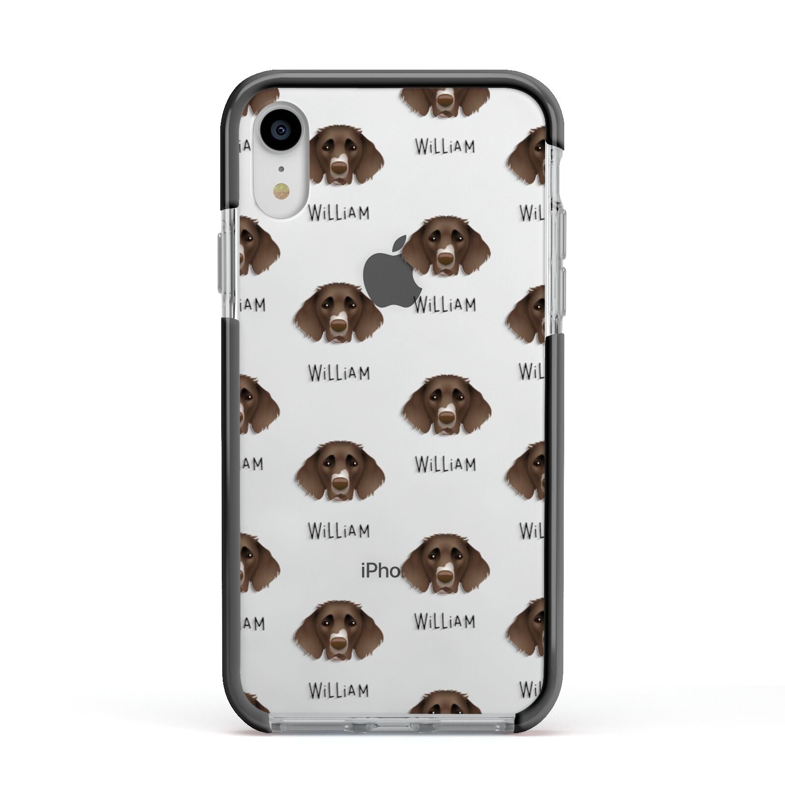 German Longhaired Pointer Icon with Name Apple iPhone XR Impact Case Black Edge on Silver Phone