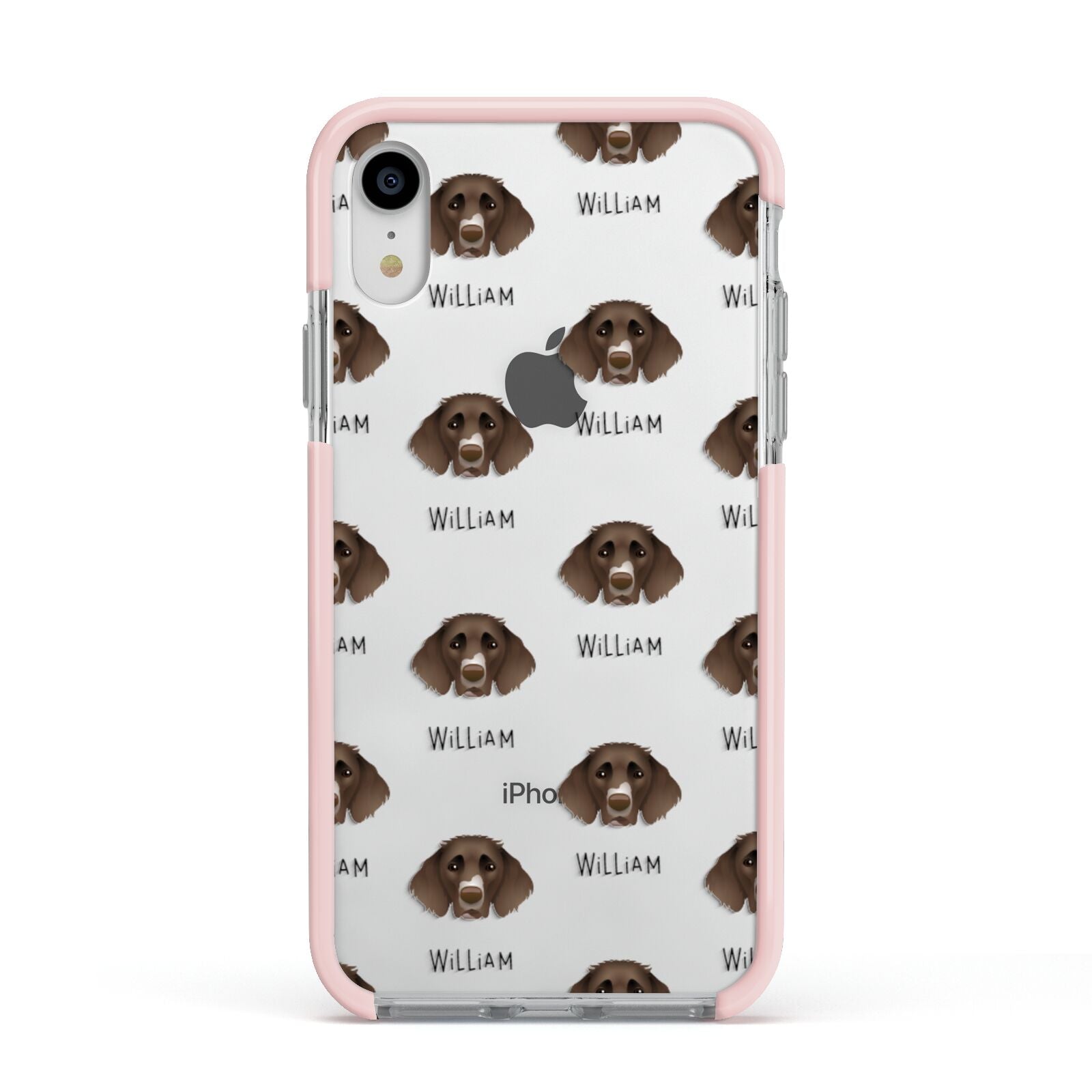 German Longhaired Pointer Icon with Name Apple iPhone XR Impact Case Pink Edge on Silver Phone