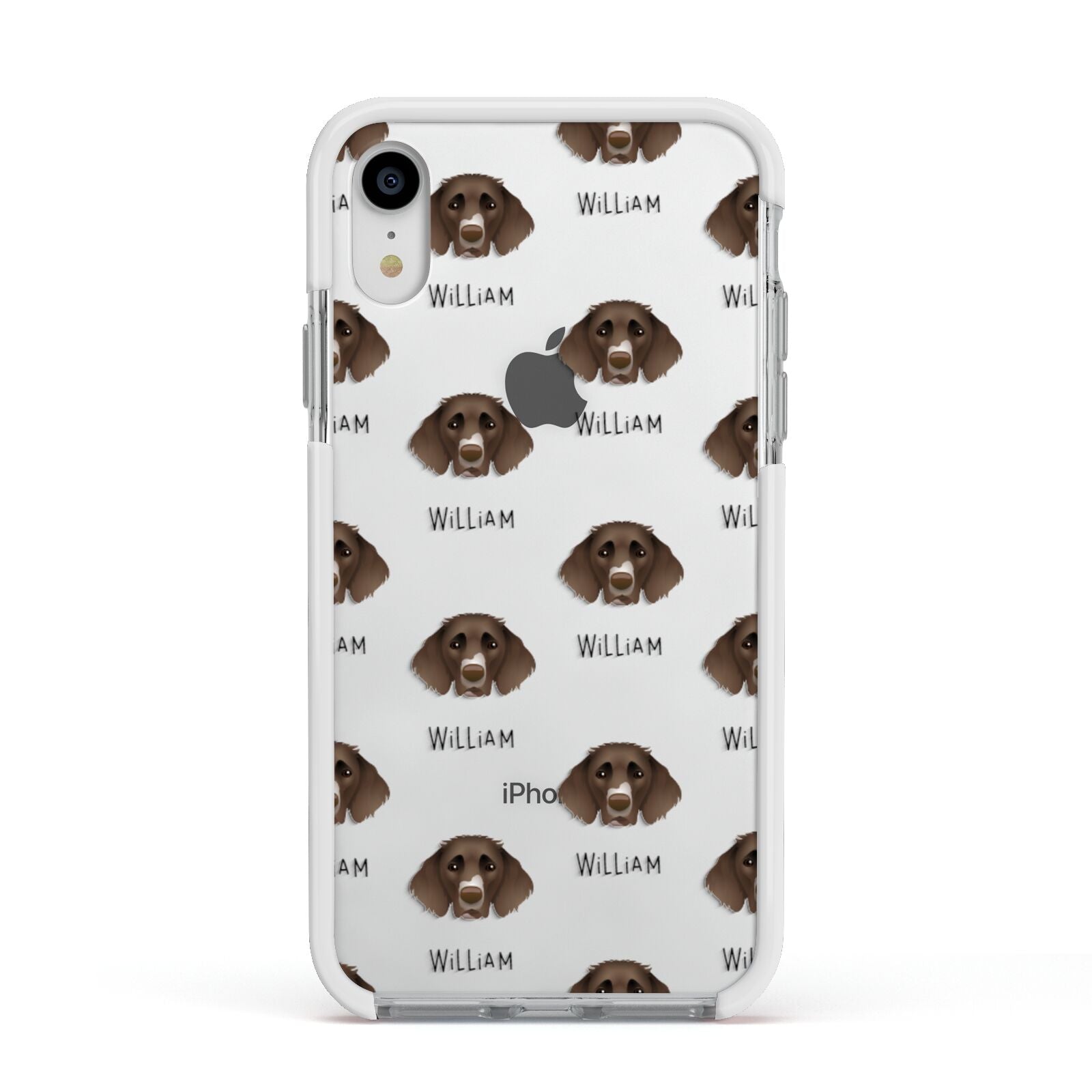 German Longhaired Pointer Icon with Name Apple iPhone XR Impact Case White Edge on Silver Phone