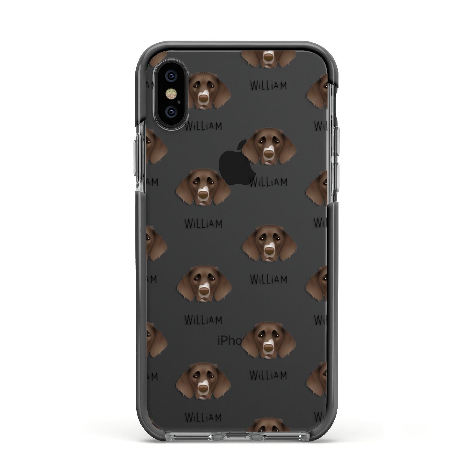 German Longhaired Pointer Icon with Name Apple iPhone Xs Impact Case Black Edge on Black Phone