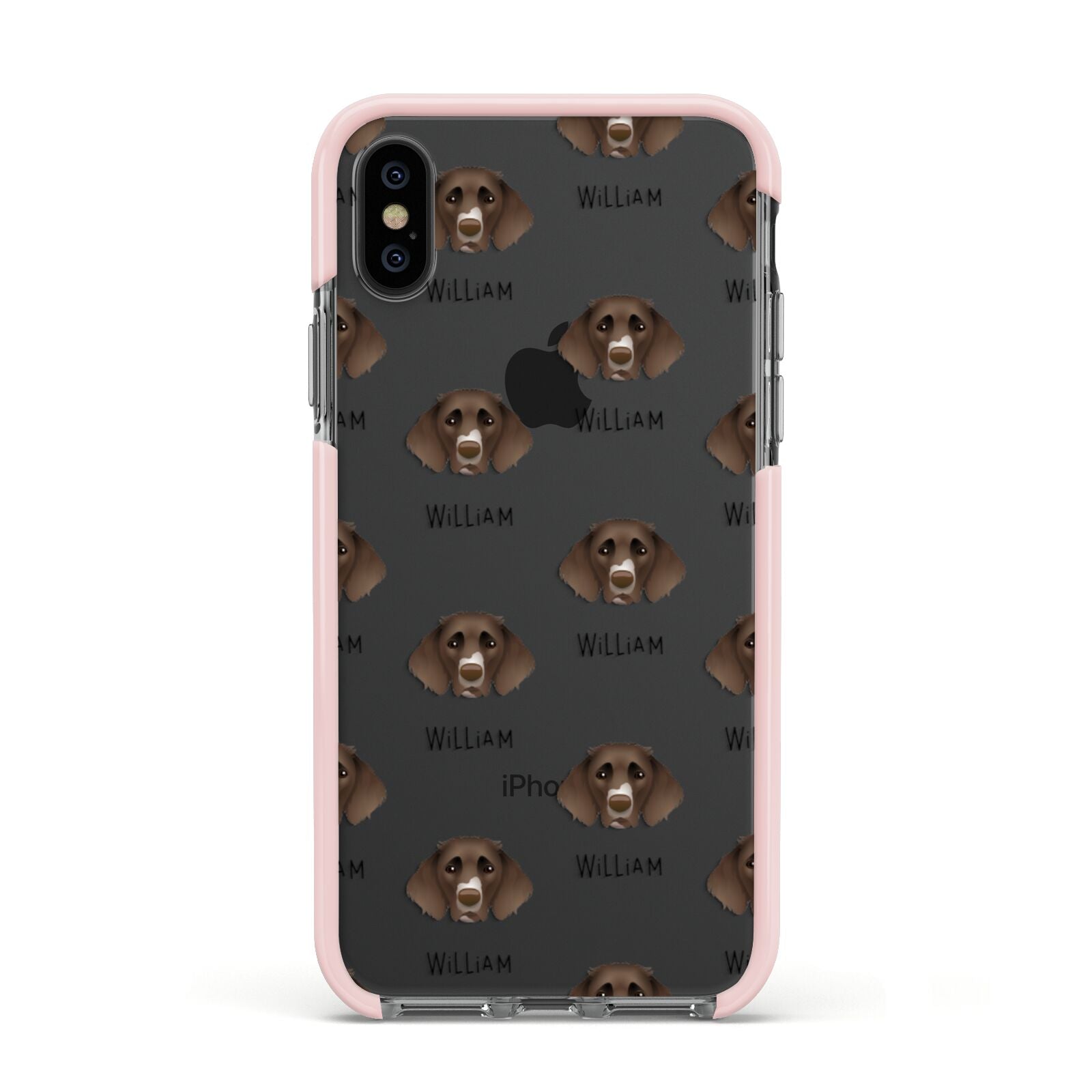 German Longhaired Pointer Icon with Name Apple iPhone Xs Impact Case Pink Edge on Black Phone