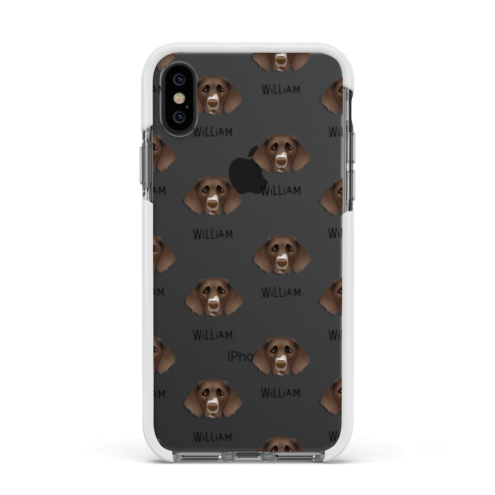 German Longhaired Pointer Icon with Name Apple iPhone Xs Impact Case White Edge on Black Phone