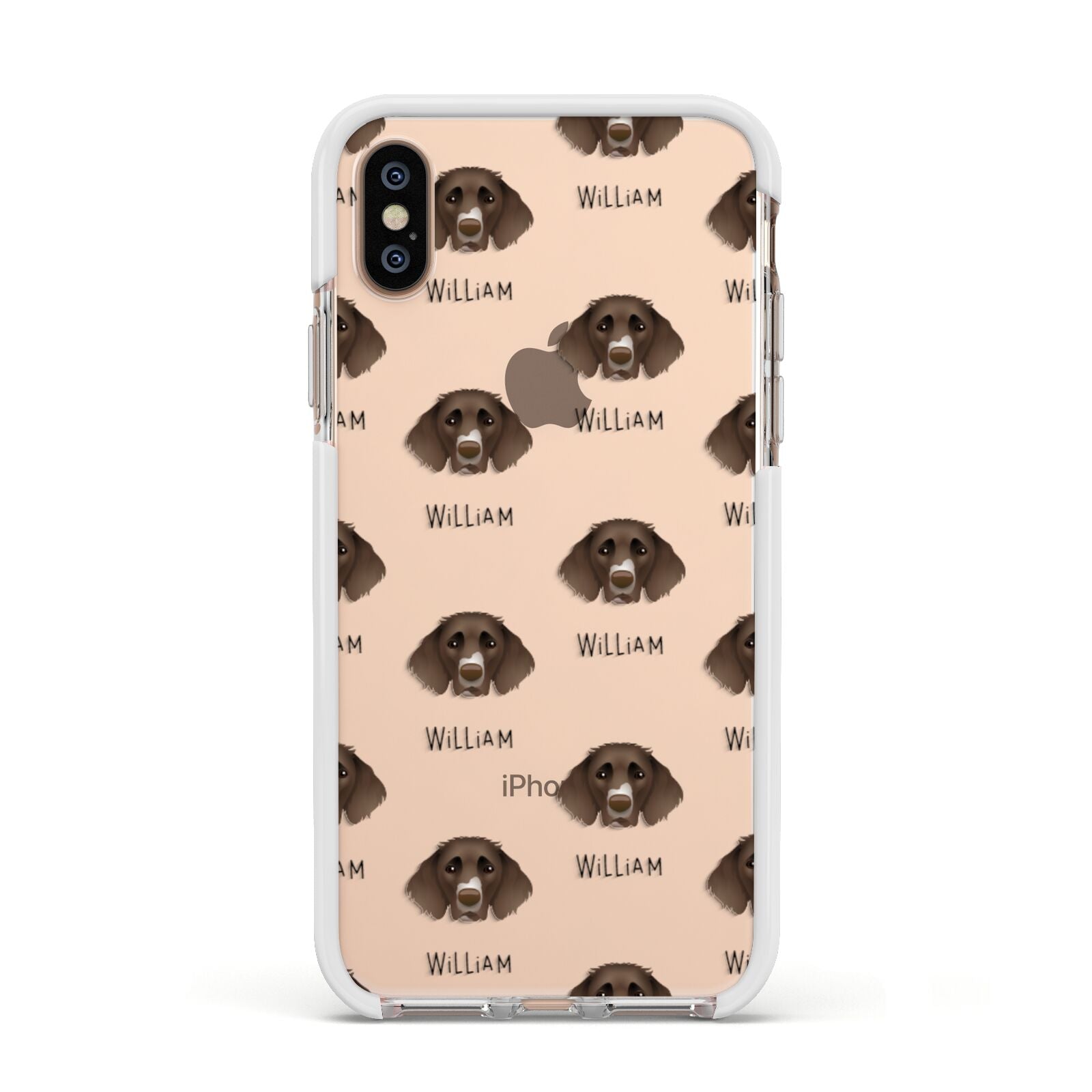 German Longhaired Pointer Icon with Name Apple iPhone Xs Impact Case White Edge on Gold Phone