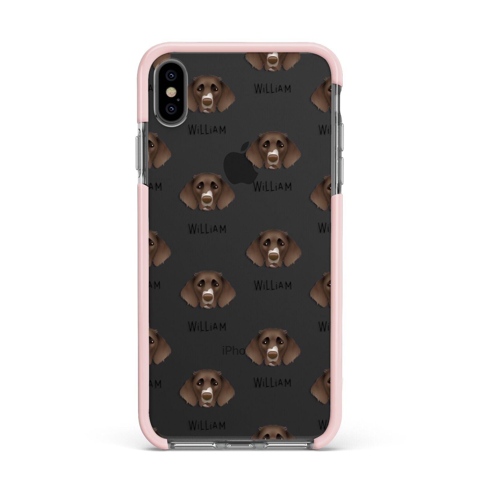 German Longhaired Pointer Icon with Name Apple iPhone Xs Max Impact Case Pink Edge on Black Phone