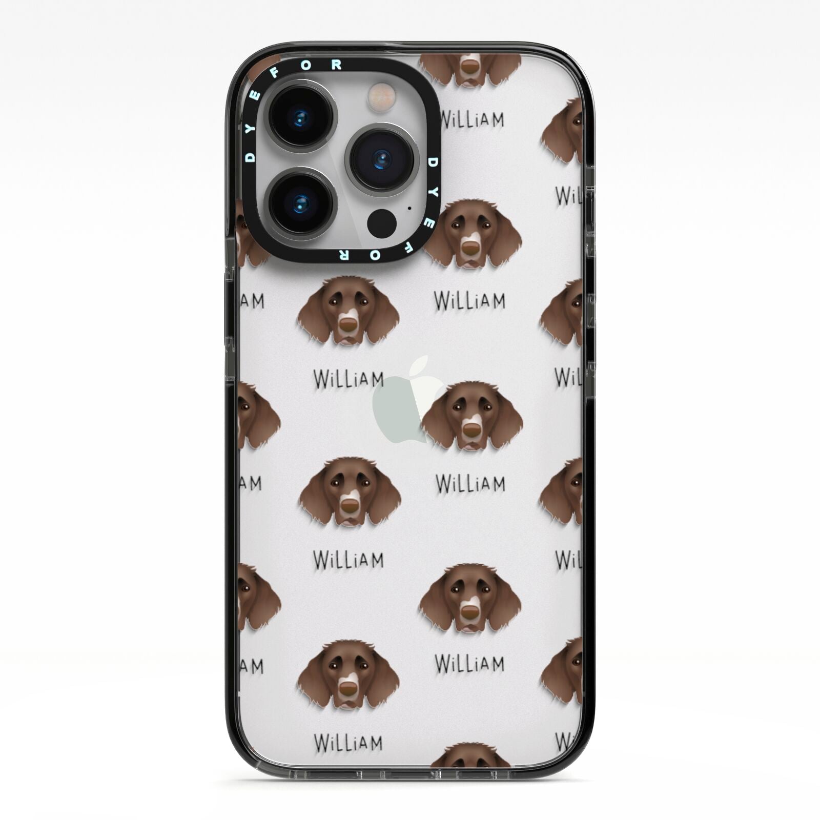 German Longhaired Pointer Icon with Name iPhone 13 Pro Black Impact Case on Silver phone