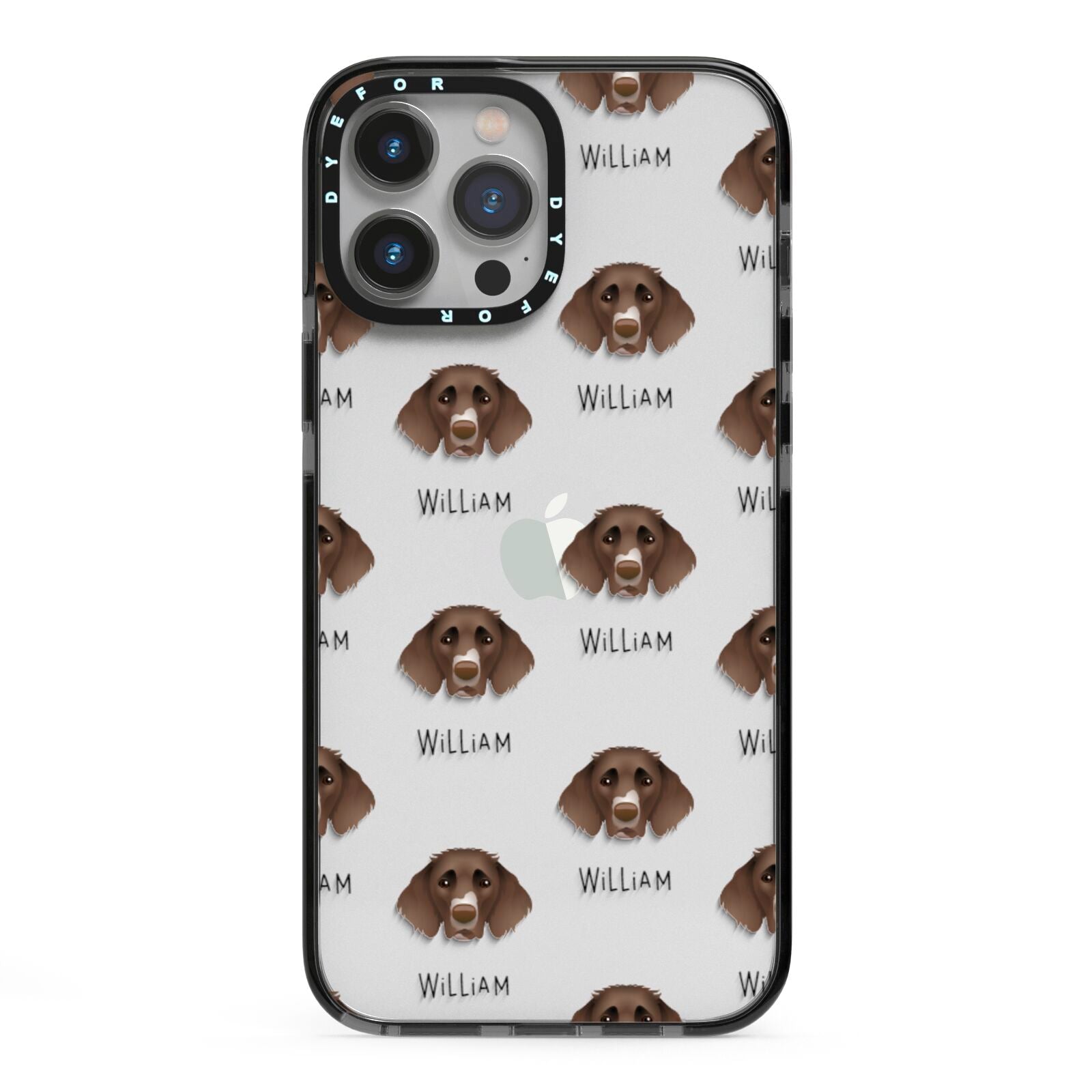 German Longhaired Pointer Icon with Name iPhone 13 Pro Max Black Impact Case on Silver phone