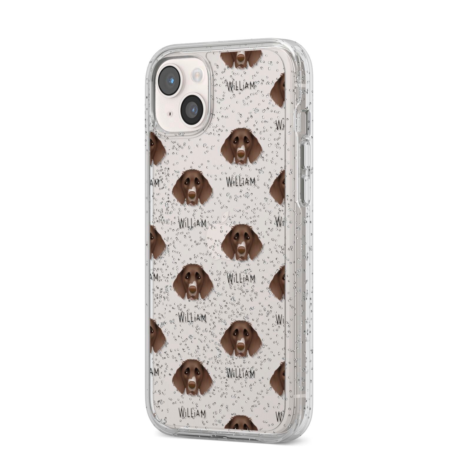 German Longhaired Pointer Icon with Name iPhone 14 Plus Glitter Tough Case Starlight Angled Image