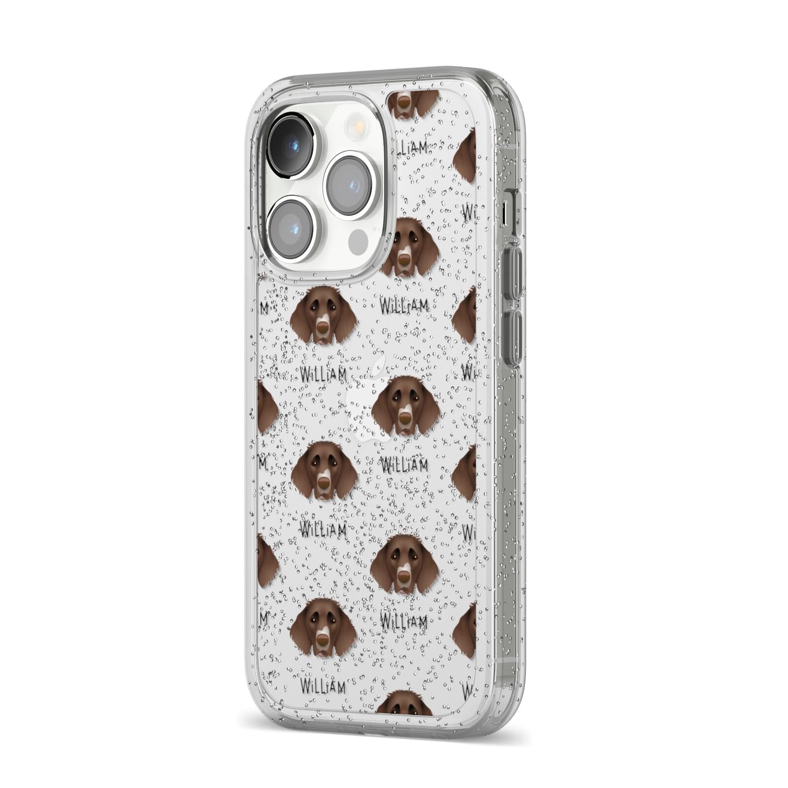 German Longhaired Pointer Icon with Name iPhone 14 Pro Glitter Tough Case Silver Angled Image