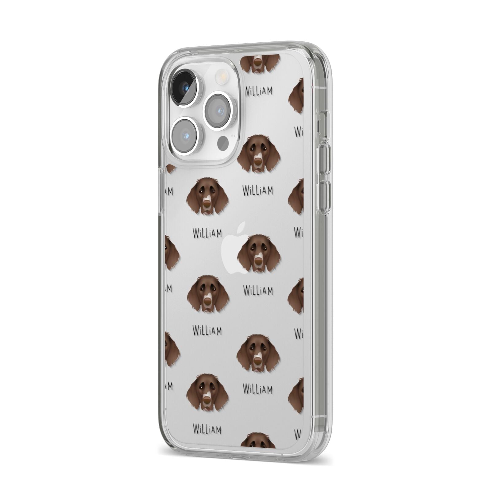 German Longhaired Pointer Icon with Name iPhone 14 Pro Max Clear Tough Case Silver Angled Image