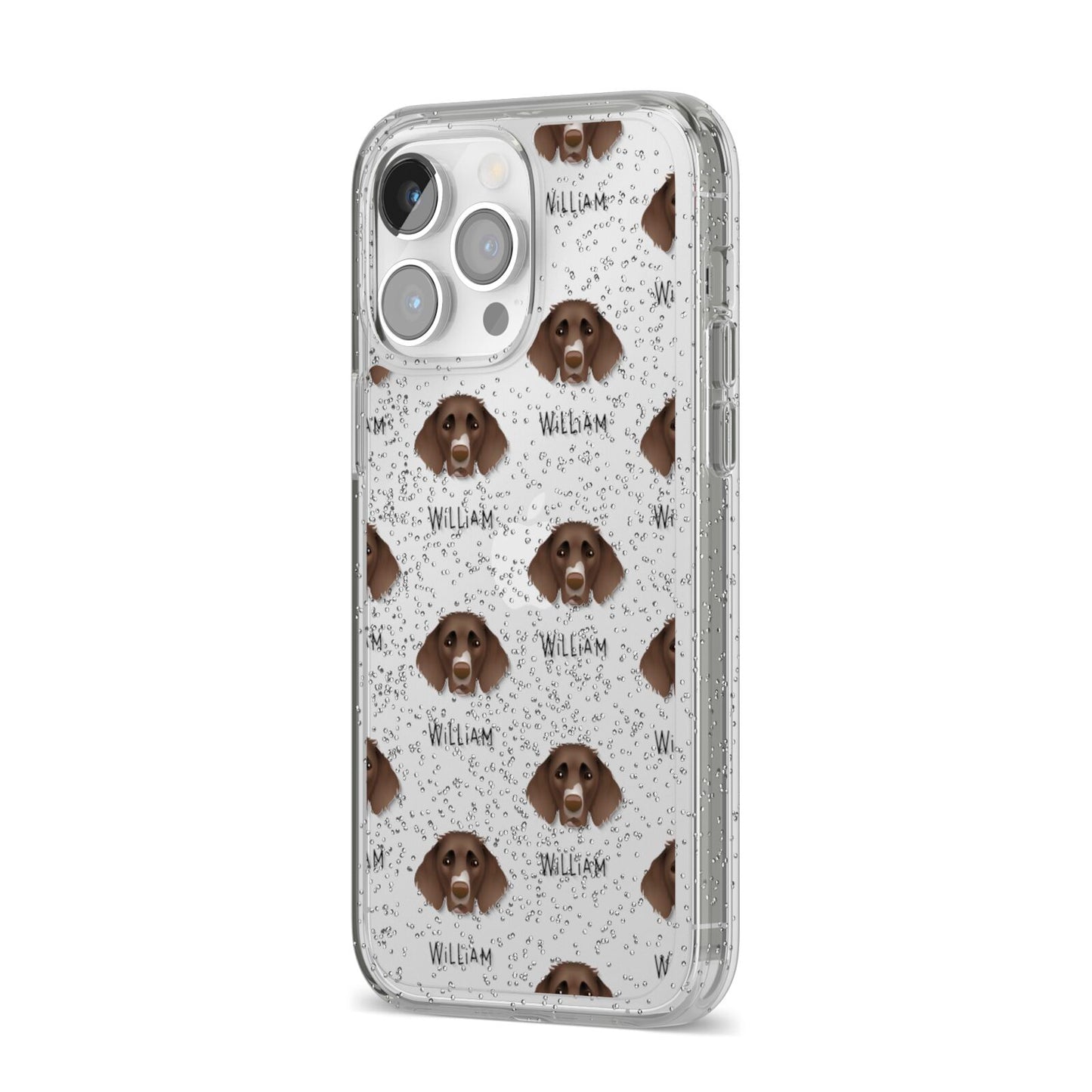 German Longhaired Pointer Icon with Name iPhone 14 Pro Max Glitter Tough Case Silver Angled Image