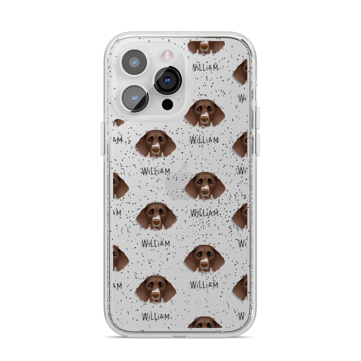 German Longhaired Pointer Icon with Name iPhone 14 Pro Max Glitter Tough Case Silver