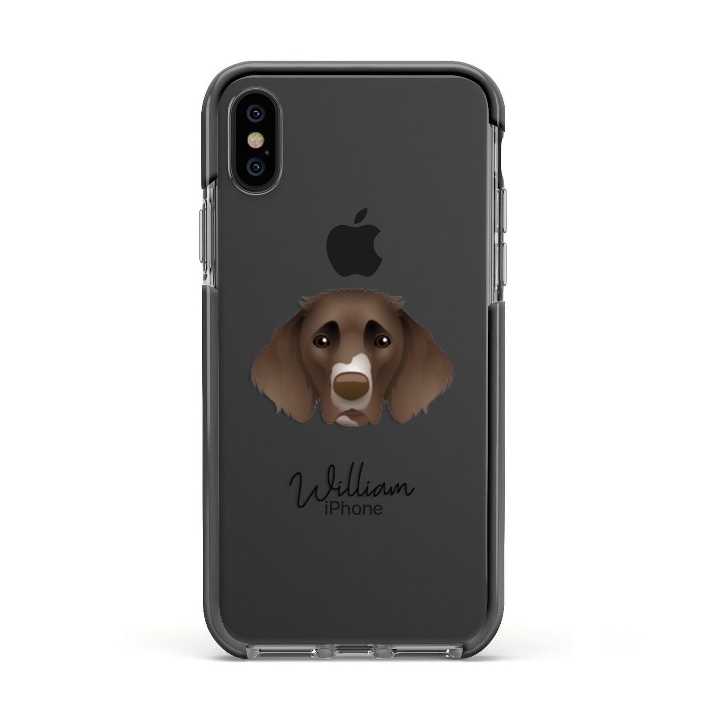 German Longhaired Pointer Personalised Apple iPhone Xs Impact Case Black Edge on Black Phone