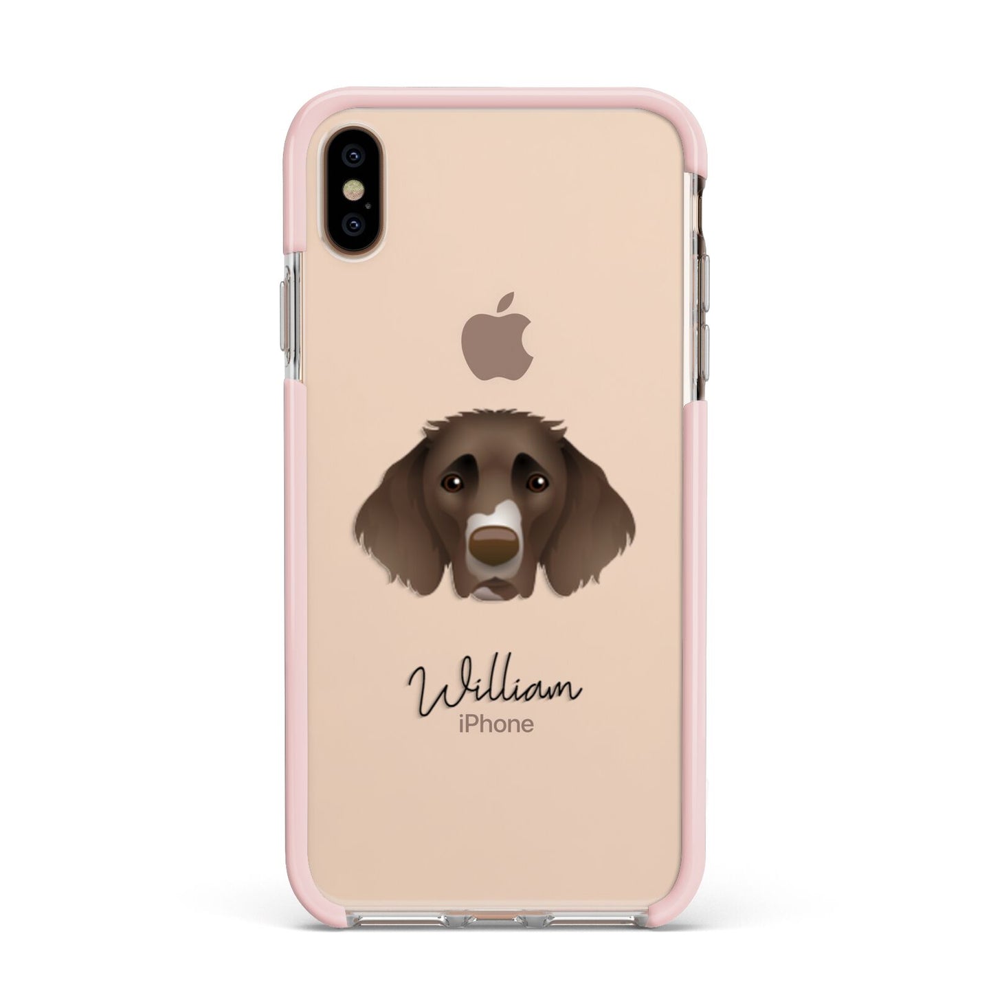 German Longhaired Pointer Personalised Apple iPhone Xs Max Impact Case Pink Edge on Gold Phone