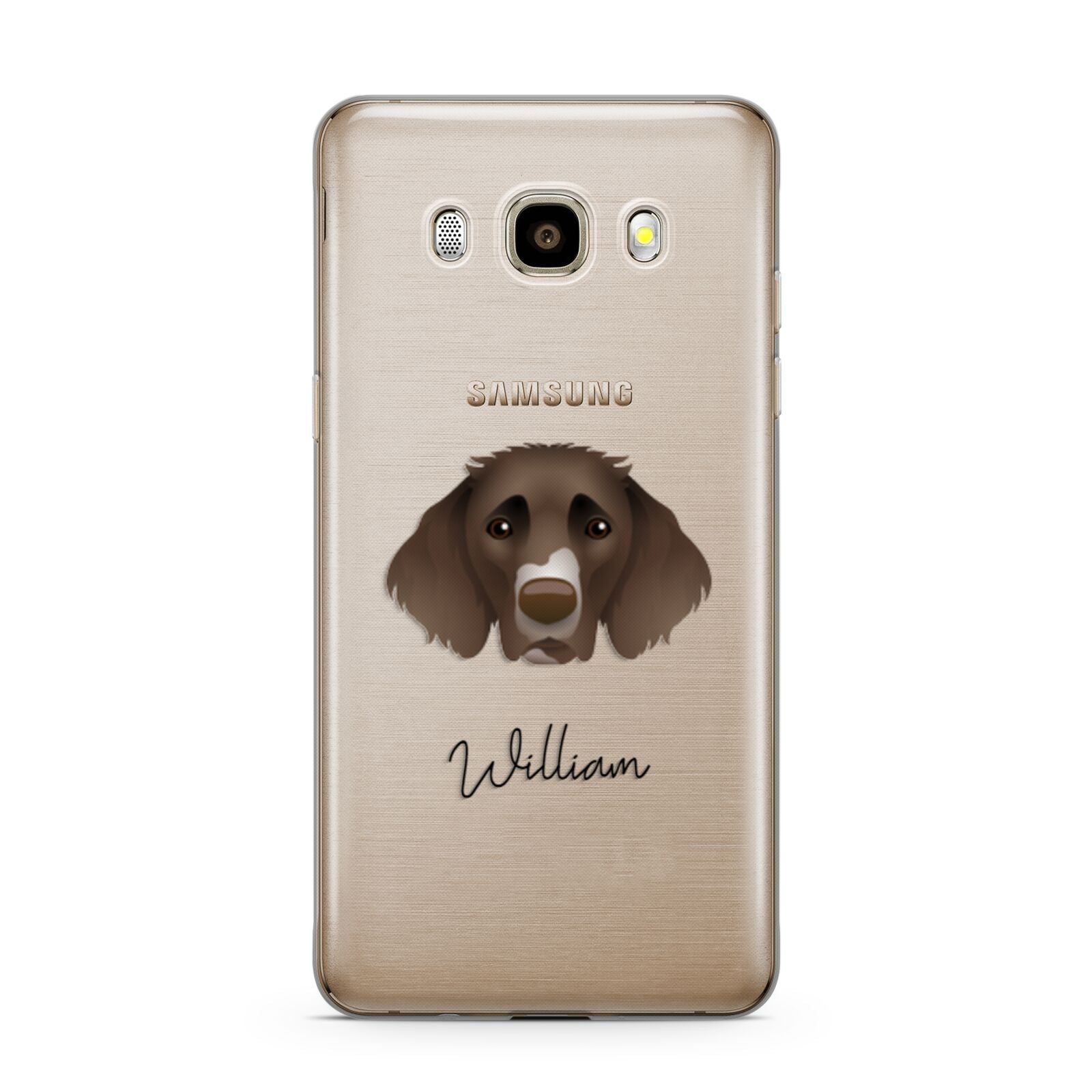 German Longhaired Pointer Personalised Samsung Galaxy J7 2016 Case on gold phone
