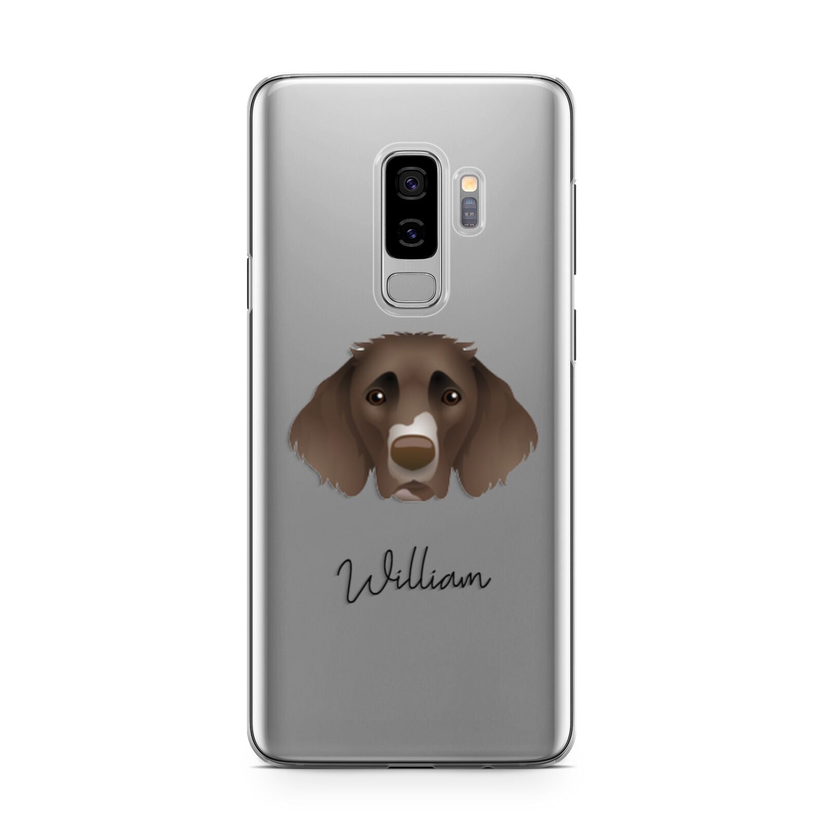 German Longhaired Pointer Personalised Samsung Galaxy S9 Plus Case on Silver phone